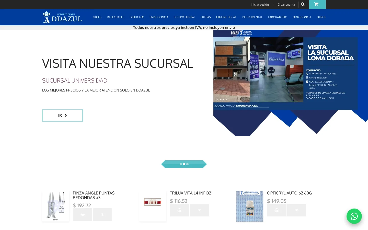 DDAzul: tienda en línea de insumos dentales — desktop