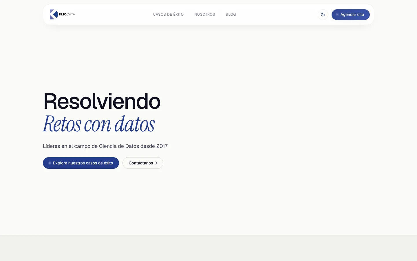Klio Data: sitio corporativo para una consultora de datos e IA — desktop