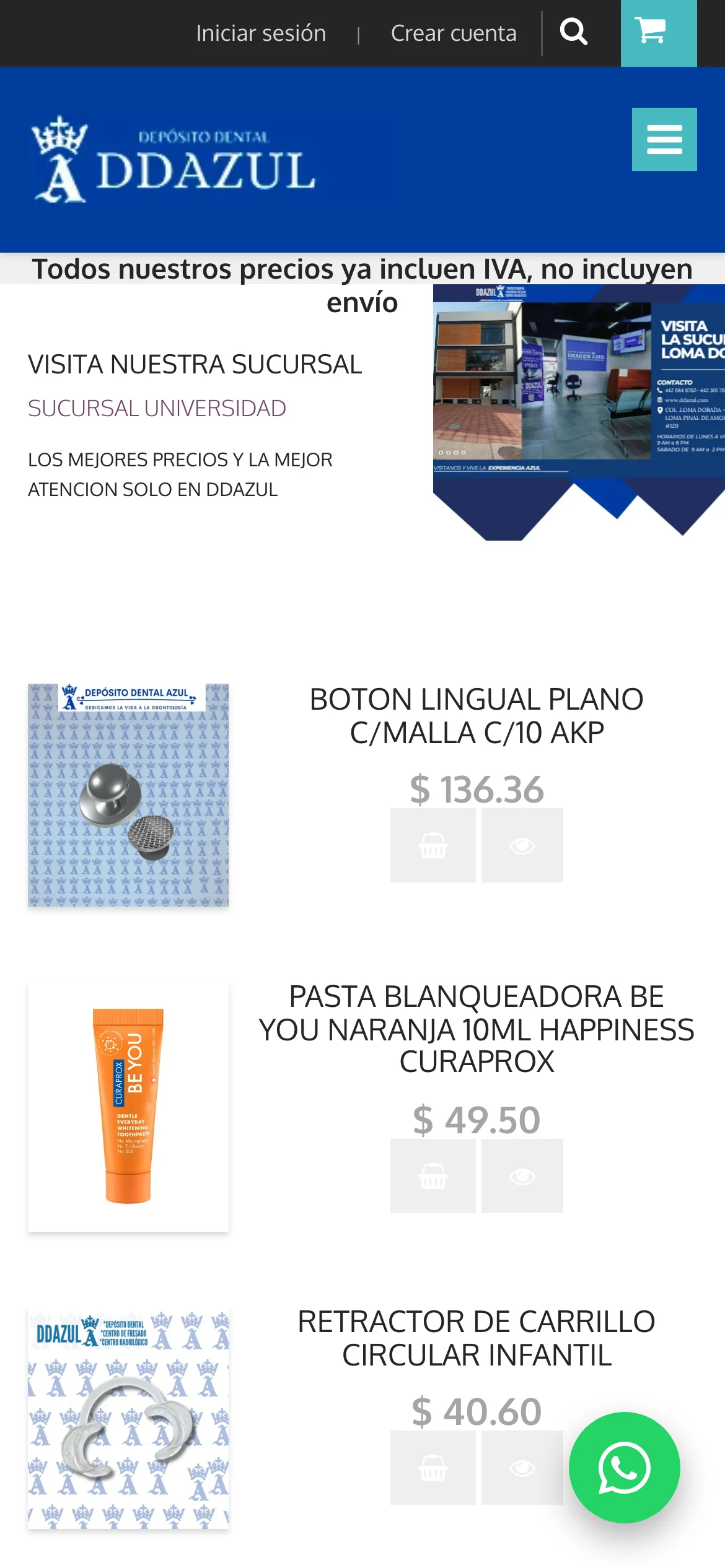 DDAzul: tienda en línea de insumos dentales — móvil