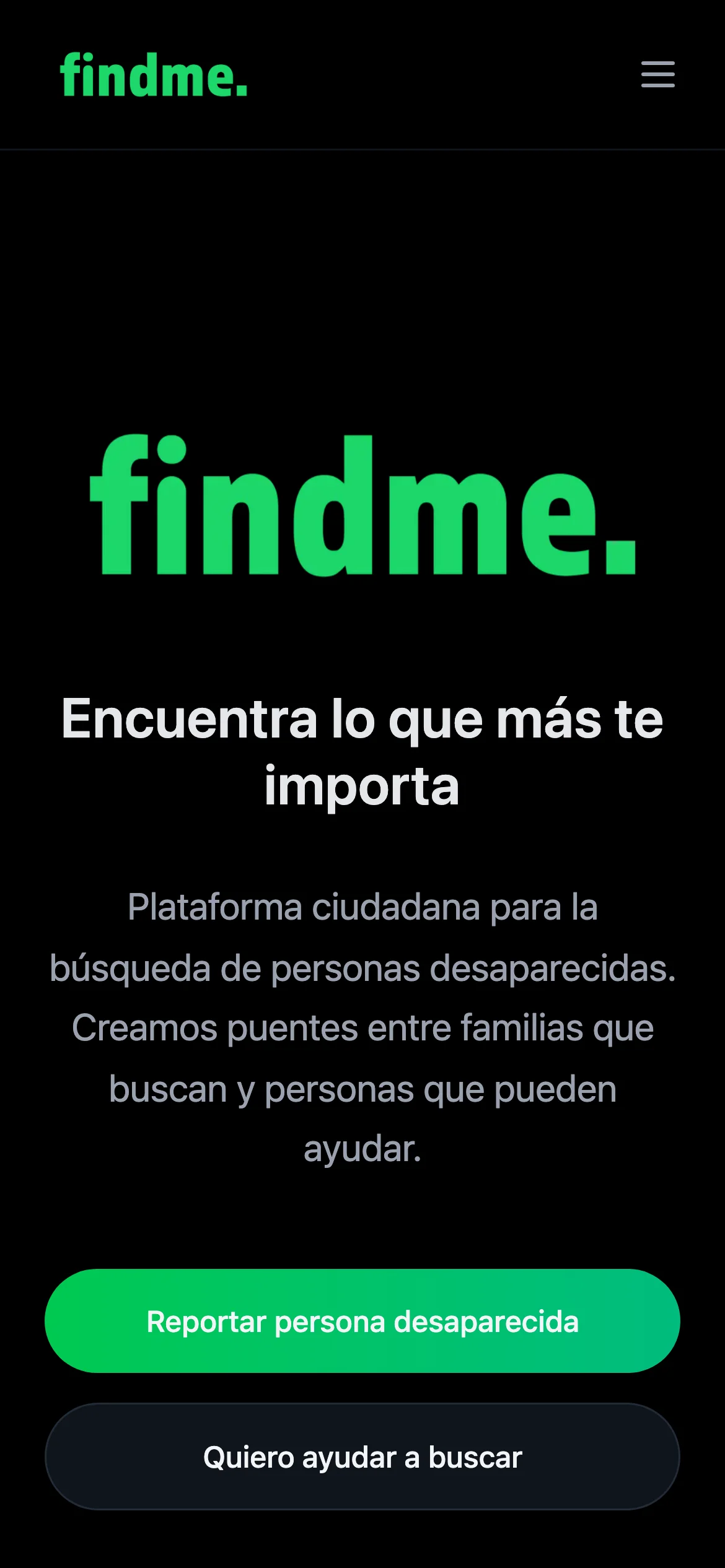 FindMe: plataforma ciudadana para buscar personas desaparecidas — móvil