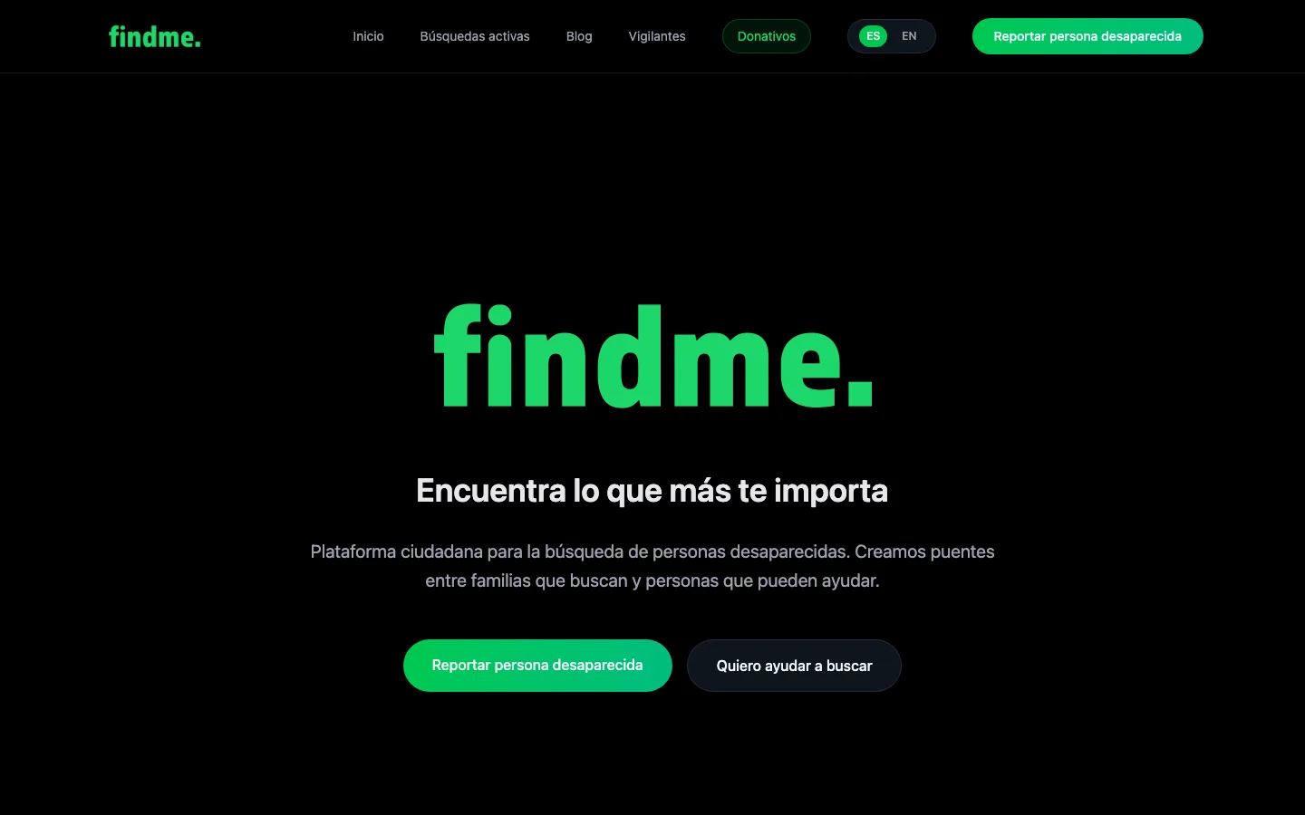 FindMe: plataforma ciudadana para buscar personas desaparecidas — desktop