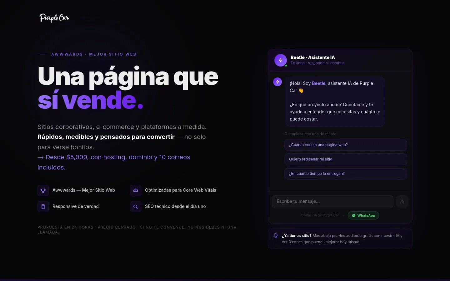 Beetle: asistente de ventas con IA que califica y captura leads — desktop